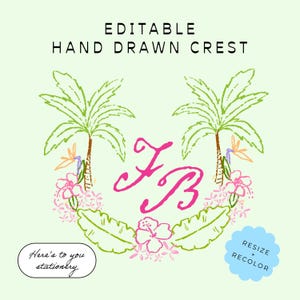 Hand Drawn Custom Wedding Monogram, Personalized Monogram, Clip Art, Wedding Crest, Wedding Icon, Hawaii Wedding, Editable, Tropical