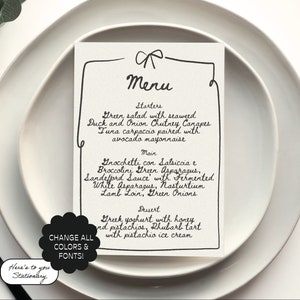 Plantilla de menú editable, lazo negro vintage, menú de bar dibujado a mano, papelería de boda manuscrita / 12