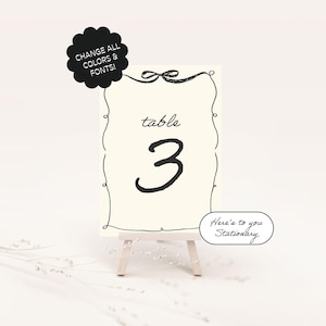 Ribbon Table Number Template, Hand drawn Table Placement, Scribble Bow, Handwritten Fonts, Garden Party Wedding, Quirky Escort Card | 82