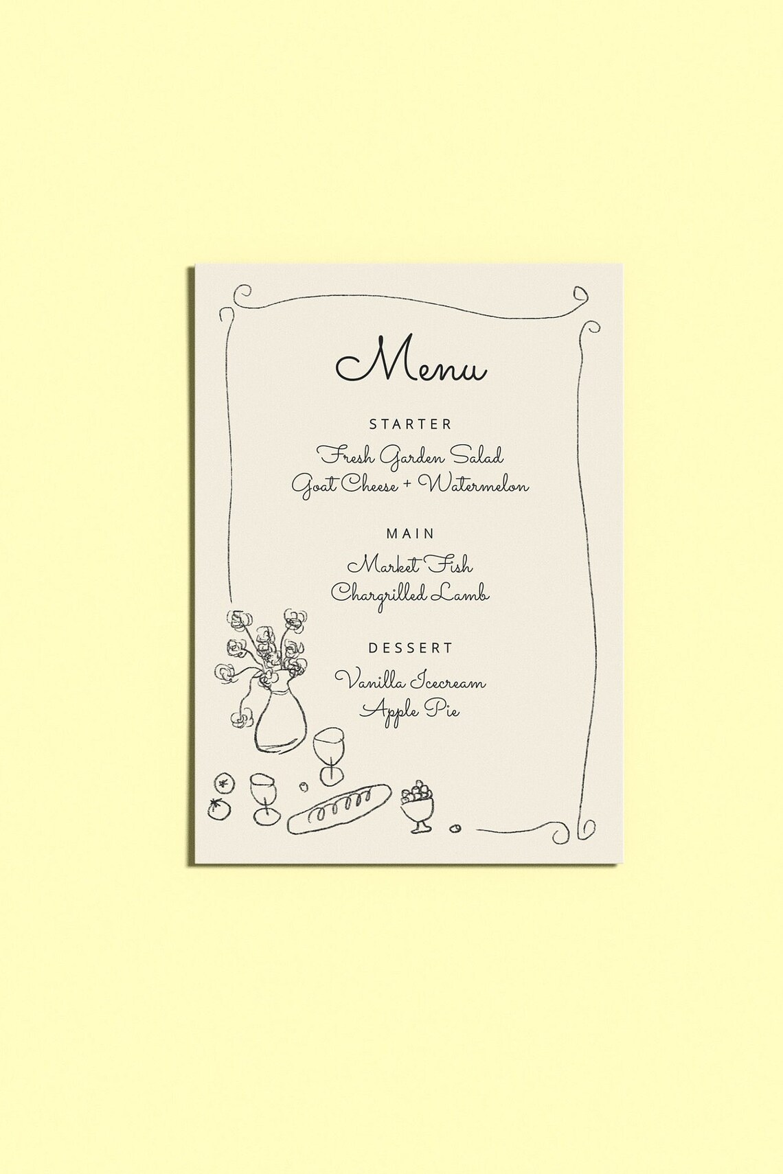 Menu Order Invite Editable Hand Drawn Menu or Dinner Invite, Scribble Illustration ...