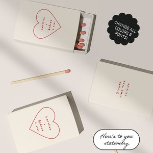 Wedding Matchbook Favor templates, Personalized Matches, Custom Wedding Party Favor, Bridesmaids Gift, Handwritten, Heart, Valentines | 90