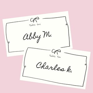 Plantilla editable para tarjetas de lugar de mesa, ilustraciones dibujadas a mano, tarjetas de lugar con nombre originales, cinta, descarga instantánea / 11