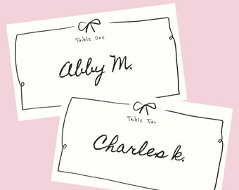 Editable Table Place Cards template, hand drawn illustrations, whimsical name place cards, ribbon, instant download | 11