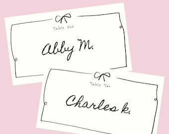 Editable Table Place Cards template, hand drawn illustrations, whimsical name place cards, ribbon, instant download | 11