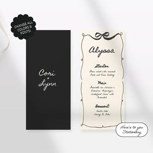 Handgezeichnete Menüvorlage, Menükarte, Schleifenband-Illustration, Gartenparty, Handgeschriebenes, Hochzeitsmenü, Namenskarten-Menü | 82