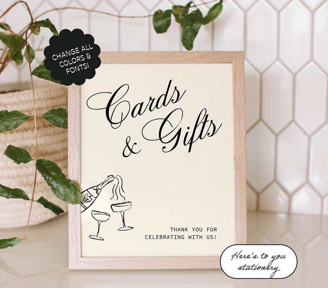 Cards and Gifts Sign Template, Hand Drawn Scribble, Champagne ...