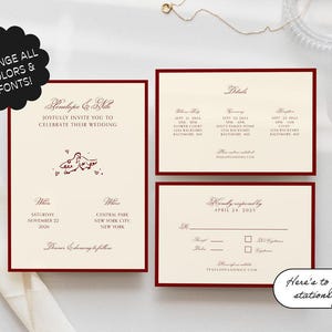 Convite de casamento com RSVP + modelo de cartão de detalhes, suíte de casamento moderna, desenhado à mão, europeu, ilustração de pássaros do amor, caprichoso | 12b