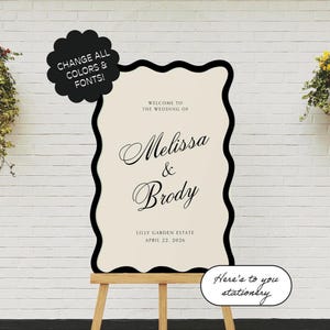 Wavy Welcome Sign Template, Wave Wedding Sign, Modern Wedding Sign, Scalloped Edge Sign, Welcome Wedding Sign, Fun Welcome Sign | 12e