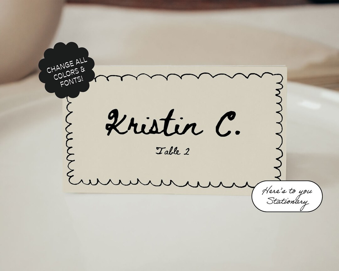 Name Card Template, Escort Card, Place Card, Hand Drawn, Scribble ...
