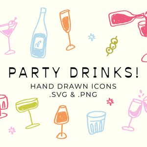 Hand-Drawn Drinks Menu Illustration Pack, Bar Menu Clip Art, Whimsical Wedding Clipart, SVG & PNG, Cocktail Icons, Quirky, Wine Glass Doodle