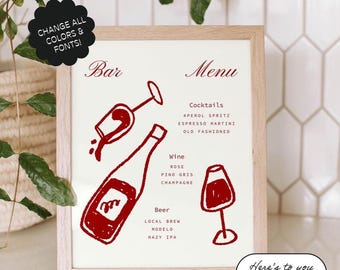 Handgezeichnete Barkarte, Signature Drinks Schild Vorlage, Benutzerdefinierte Cocktails, Scribble Illustriert, Funky Menü, Cocktail Zeichnungen | 12j