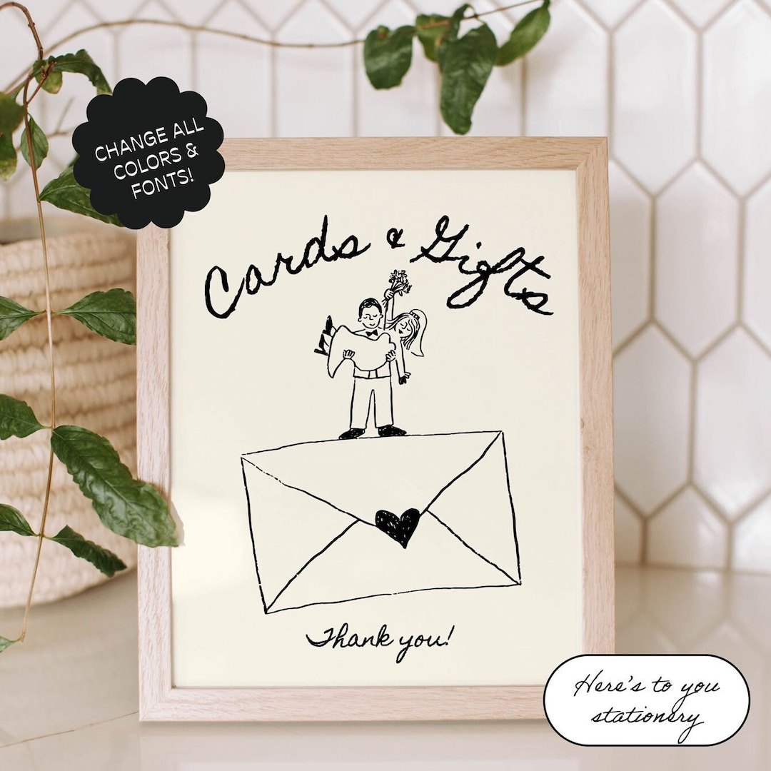 Cards & Gifts Sign Template, Cute People Retro Style, Hand Drawn ...