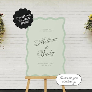 Wavy Welcome Sign Template, Wave Wedding Sign, Modern Wedding Sign, Scalloped Edge Sign, Welcome Wedding Sign, Quirky Welcome Sign | 12e