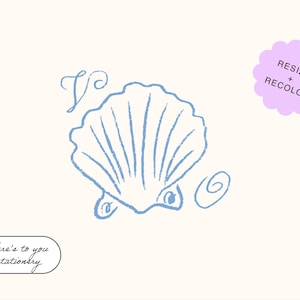 Hand Drawn Custom Wedding Monogram, Personalized Monogram, Sea Shells, Quirky Wedding Crest, Whimsical Crest, Editable, Digital Download