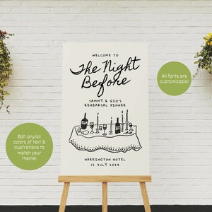 Rehearsal Dinner Sign Template, The Night Before, Welcome Sign, Dinner Party, Quirky, Hand Drawn, Handwritten, Wedding Reception Sign | 49
