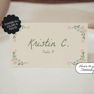 Whimsical Wedding Name Card Template, Floral Place Card, Garden Party, Hand Drawn, Scribble Illustration, Handwritten Place Setting | 91