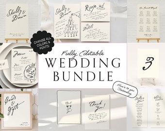 WEDDING BUNDLE printable templates, Hand drawn Handwritten Whimsical Illustration Wedding Stationery, Champagne Tower, French Style | 13