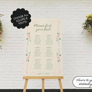 Sitzplan Vorlage, Sitzplan Vorlage, festliche Sitzordnung, festliche Sitzordnung, handgezeichnetes Blumengesteck, Gartenparty, Blumen | 91