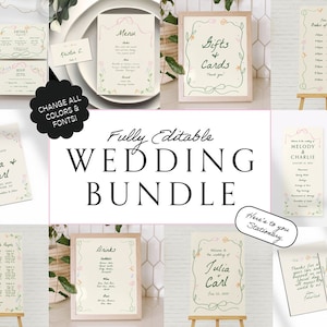 WEDDING BUNDLE printable templates, Hand drawn Handwritten Scribble Illustrated Whimsical Wedding Stationery, Garden Wedding Decoration | 37