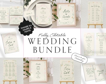 WEDDING BUNDLE printable templates, Hand drawn Handwritten Scribble Illustrated Whimsical Wedding Stationery, Garden Wedding Decoration | 37