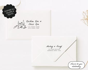 PRINTABLE ENVELOPE TEMPLATE, Addressed Wedding Invitation Envelope, Whimsical, Quirky Illustration, Envelope Hand Drawn, Dinner Party Sketch