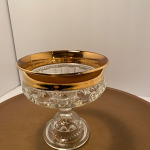 Kings crown clear-gold Indiana glass compote candy