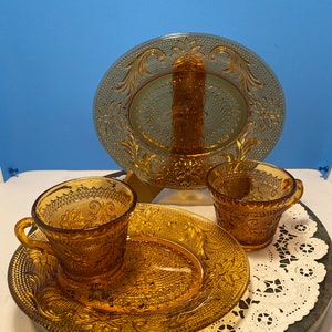 Set of two Vintage Tiara Indiana glass amber sandwich luncheon sets.