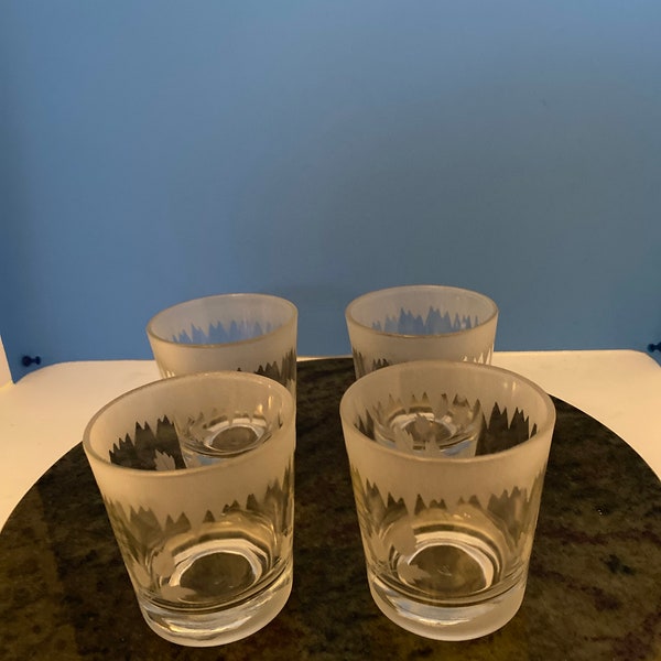 Frosted etched glass liquor glasses set of 4