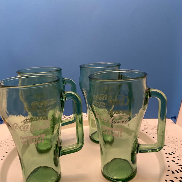 Vintage green set of 4 Coca Cola glasses