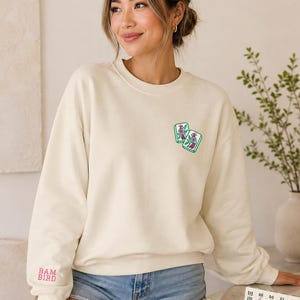 Besticktes Mahjong-Sweatshirt | Bam Bird Tile Rundhalsausschnitt, Mahj-Gruppenstil