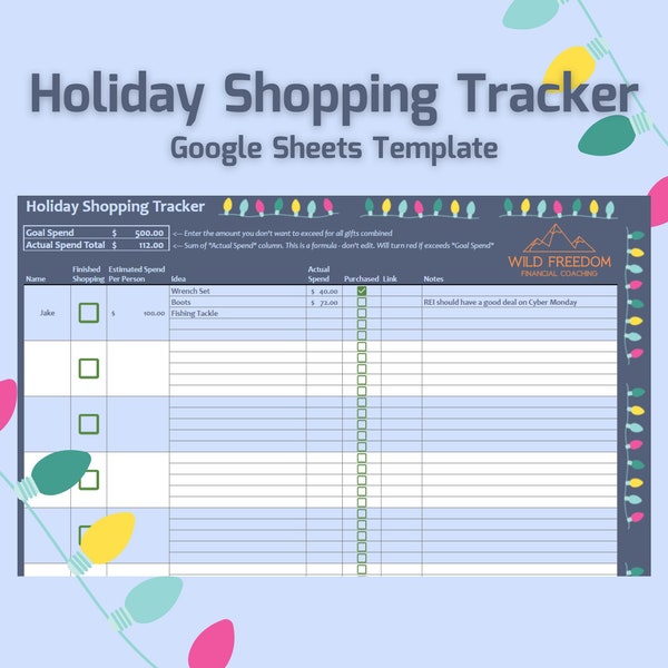 Holiday Shopping Tracker | Christmas Gifts Budget | Gift Planner | Gift Idea Google Sheet Spreadsheet
