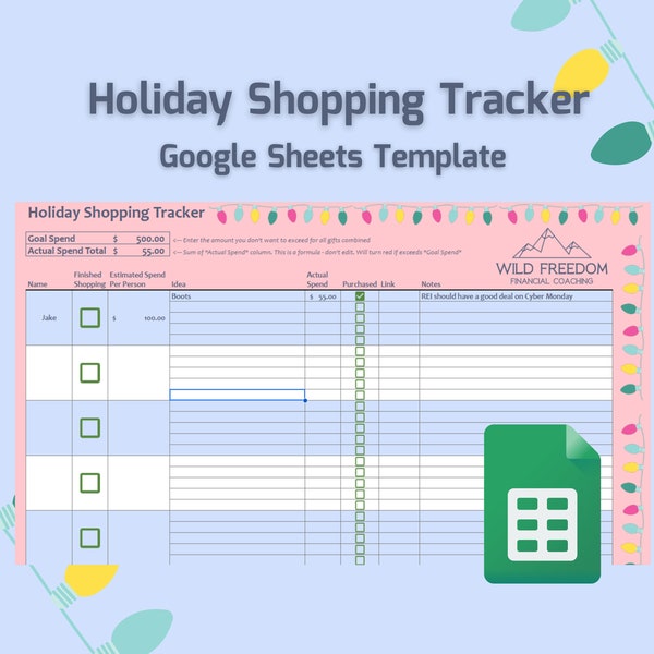 Holiday Shopping Tracker in Pink | Christmas Gifts Budget | Gift Planner | Gift Idea Google Sheet Spreadsheet | Christmas Gift Tracker