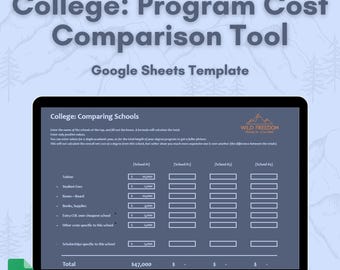 Universidad: Herramienta de comparación de costos escolares - Plantilla de Hojas de cálculo de Google (Descarga digital)