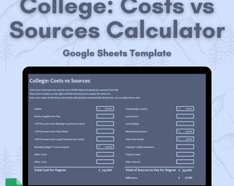 Universidad: Planificador de Costos vs. Fuentes - Plantilla de Hojas de Cálculo de Google (Descarga Digital)