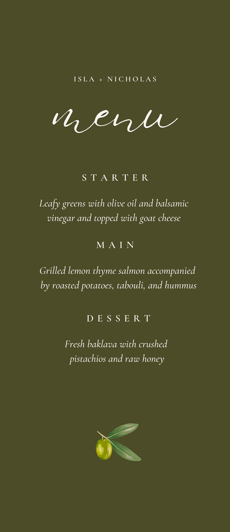 Olive Menu Template Italy Wedding Menu Printable Etsy