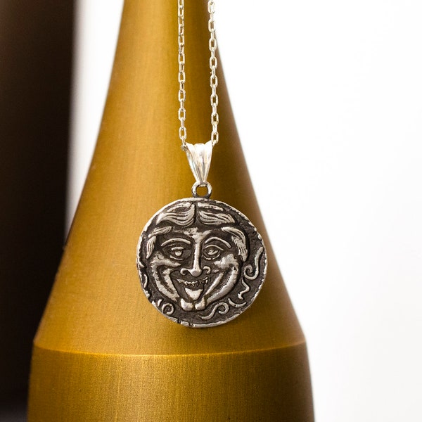 Gorgon / Medusa Head Oxidized Silver Reproduction Coin Pendant, Byzantine Style Ancient Rome Necklace, Antique Jewelry