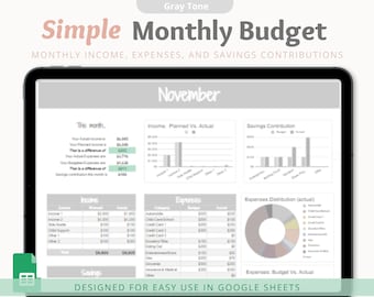 Simple Monthly Budget Spreadsheet Template for Google Sheets, Simple ...