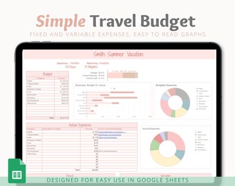 Einfache Reise-Budget-Tabelle in Google Sheets, Einfache Reise-Budget-Tracker, Einfache Reise-Budget-Vorlage, Einfaches Reise-Budget