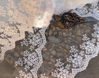 Embroidered Cotton Lace Trim: Off-white 4" Wide Scalloped Bridal Edging