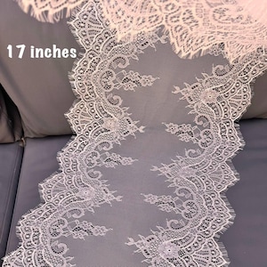 Renda Chantilly, Caminho de Mesa, Tecido de Malha de Cílios Brancos, Preço por 3 jardas, 17 polegadas de largura para Vestido de Noiva, Lingerie