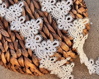 White Venice Lace Trim: Scalloped Crochet Ribbon, 2.5" Wide, By The Yard