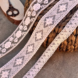 Cotton Lace Trim 1&quot; 2&quot; Wide, Embroidered Natural lace Ribbon Mesh Gauze Ribbon, Bridal Lace Edging Fabric Lace For Bows And Decor