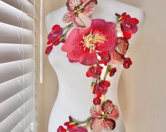 Large Pink and Lilac Floral Appliqué Patch: Embroidered Couture Costume (21” x 12”)