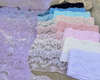 Lace Trim 5 inches, Floral Embroidered Tulle White, Ivory, Pink, Blue Mesh Net Lace Trim, Scalloped Border, Vintage With Rose DIY