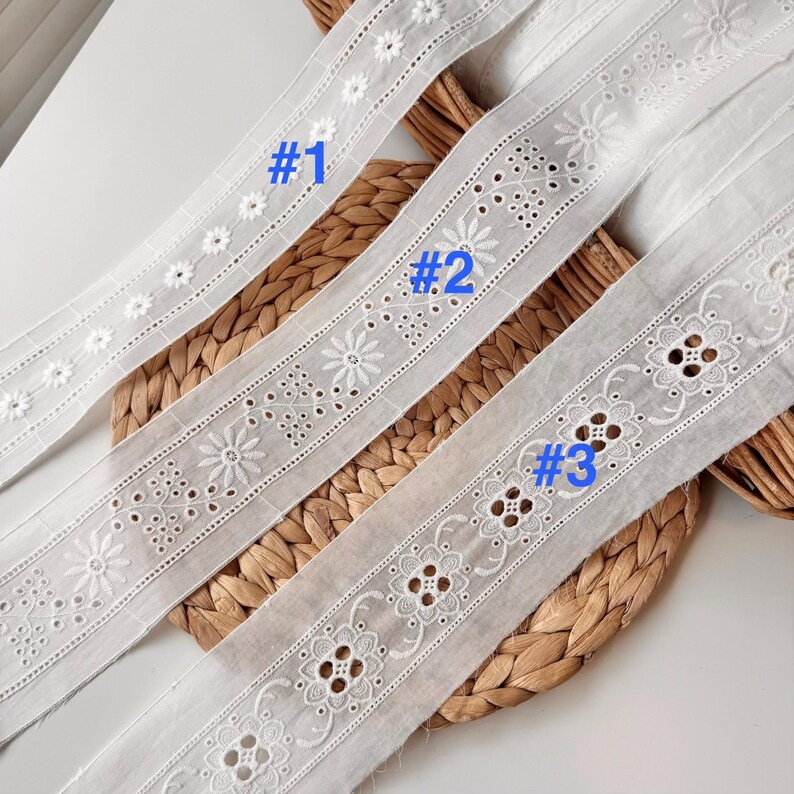 Embroidered Entredeux Cotton Eyelet Lace Trim: 1,5-inch Wide Off-white ...