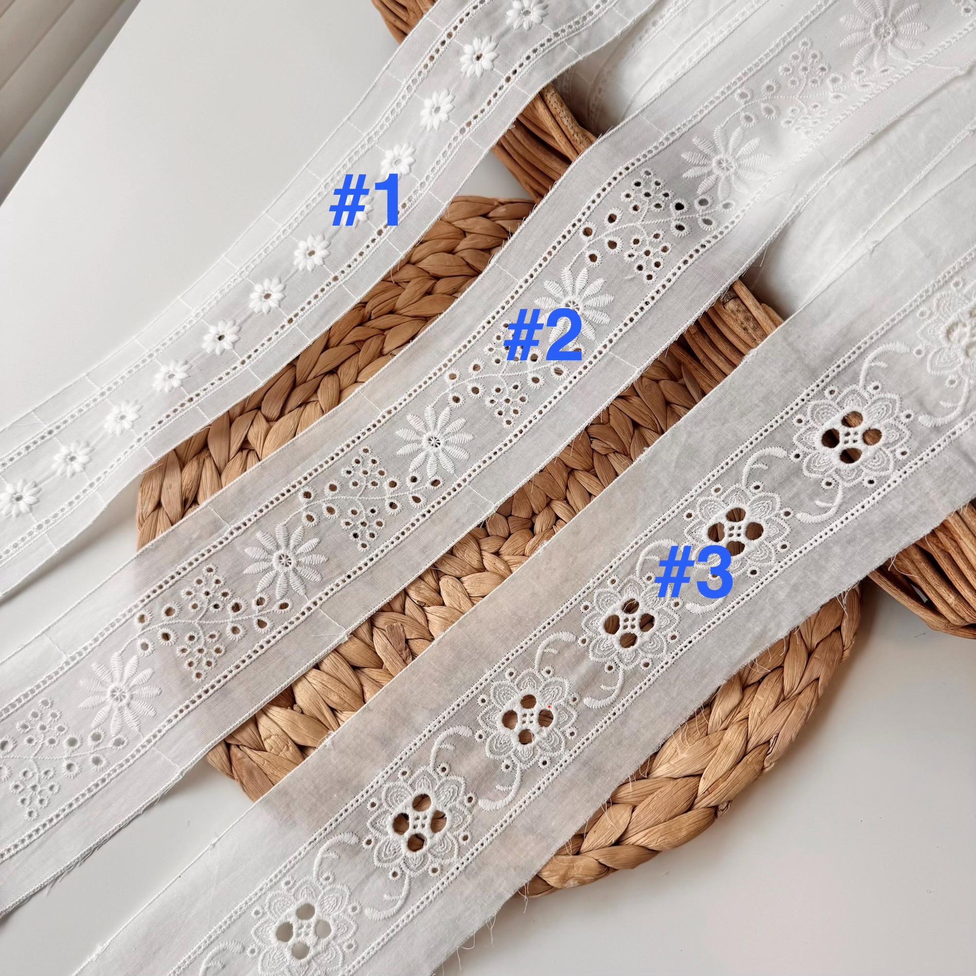 Embroidered Entredeux Cotton Eyelet Lace Trim: 1,5-inch Wide Off-white ...