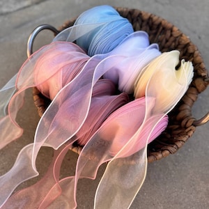 Ruban organza 5 mètres, bordures torsadées, ruban de 5 cm pour noeuds, fleurs, bordure en dentelle décorative, ruban ondulé blanc ivoire bleu rose