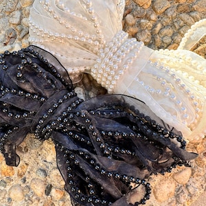 White Or Black Edge Pearl trim, Pearls ribbon 4mm diameter, Beaded lace trim For Weddind decoration