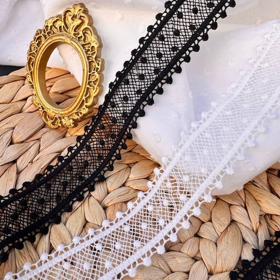 Black or White Venice Lace Trim: Scalloped Crochet Ribbon, 1-inch Guipure