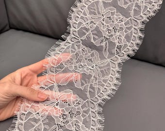 White Chantilly Eyelash Lace Trim: 6-Inch Wide